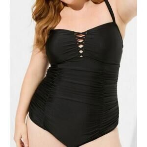 Torrid Black Slim Fix Lattice One Piece Ruched Swim Plus Size 2X